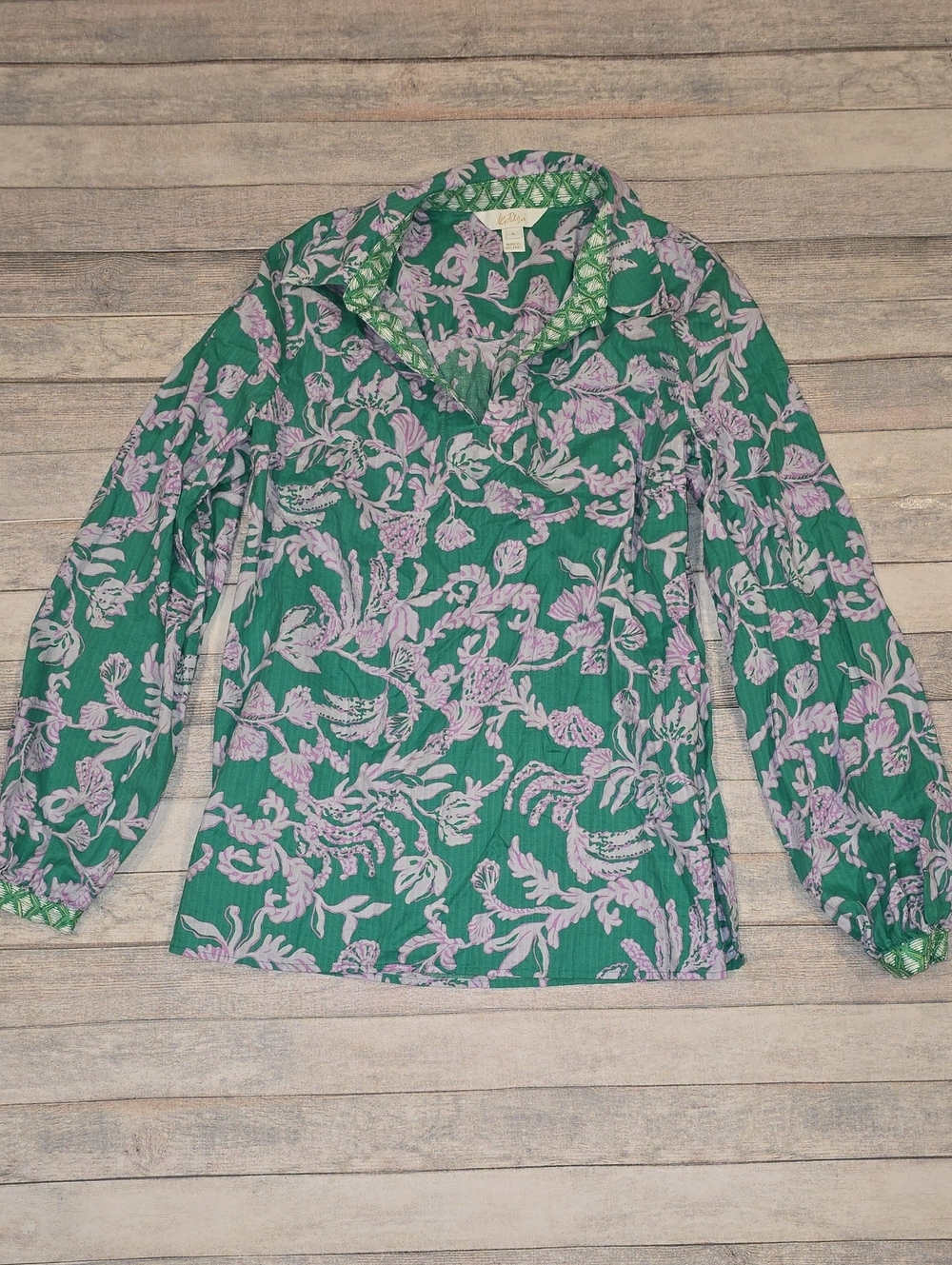 Lilly Pulitzer Women's Jae Tunic - Brazilian Green Salty Purple Sandbar Sz Large